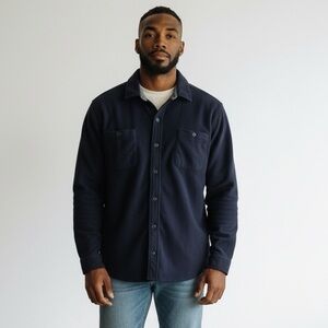 L.L. Bean Navy 100% Cotton Men's Allagash Fleece Overshirt - Size Large